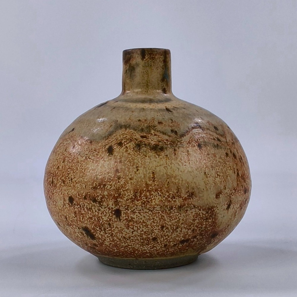 Osolink Signed Studio Pottery Bud Vase Earthy Brown Speckled Glaze 3.25"